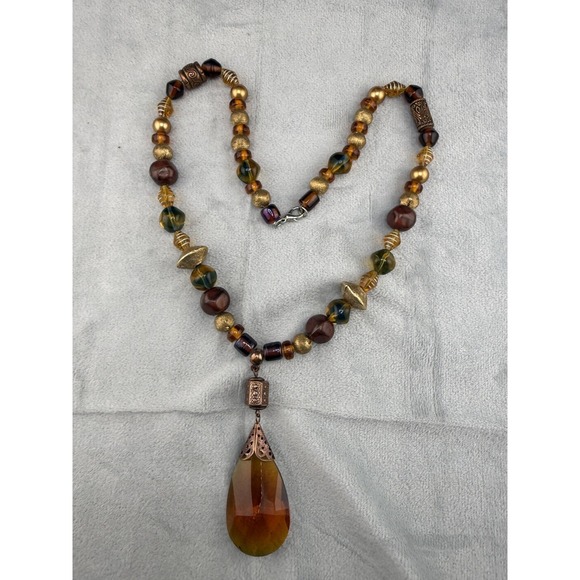Vintage Glass Beaded Necklace Gold Tone 24" - Picture 7 of 10